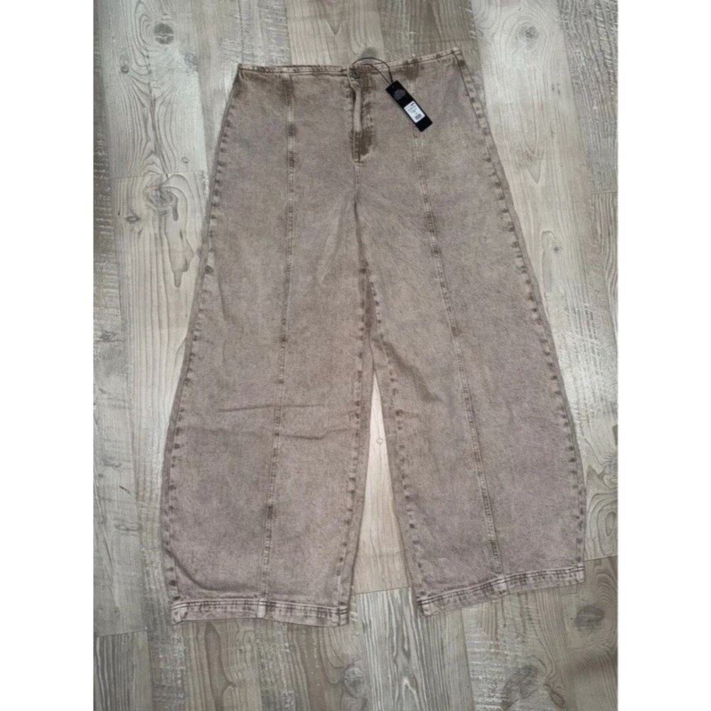 New! FASHION NOVA Safe Haven Dropped Waist Wide Leg Tan Jeans, Size 13